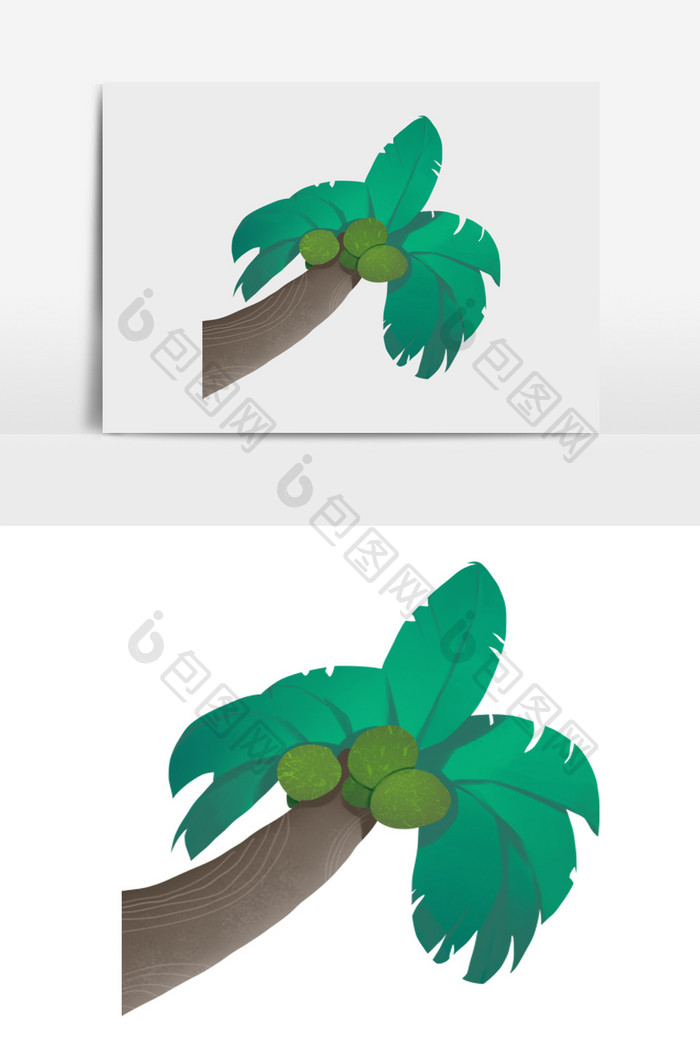 手绘卡通椰子树插画元素