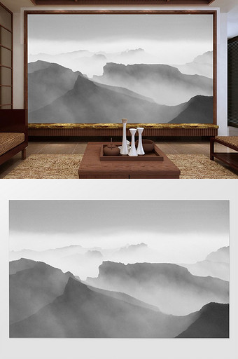 新中式水墨风格装饰客厅背景图片