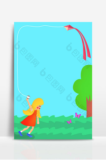 小女孩放风筝背景图图片