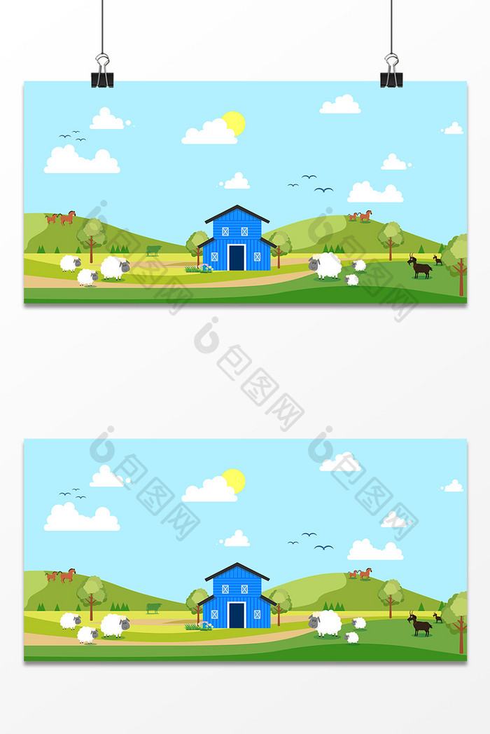 夏天建筑小羊设计背景图