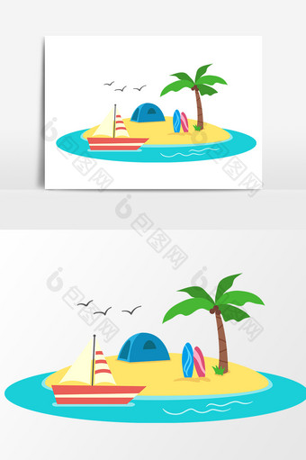 夏日海边岛屿卡通手绘矢量元素图片