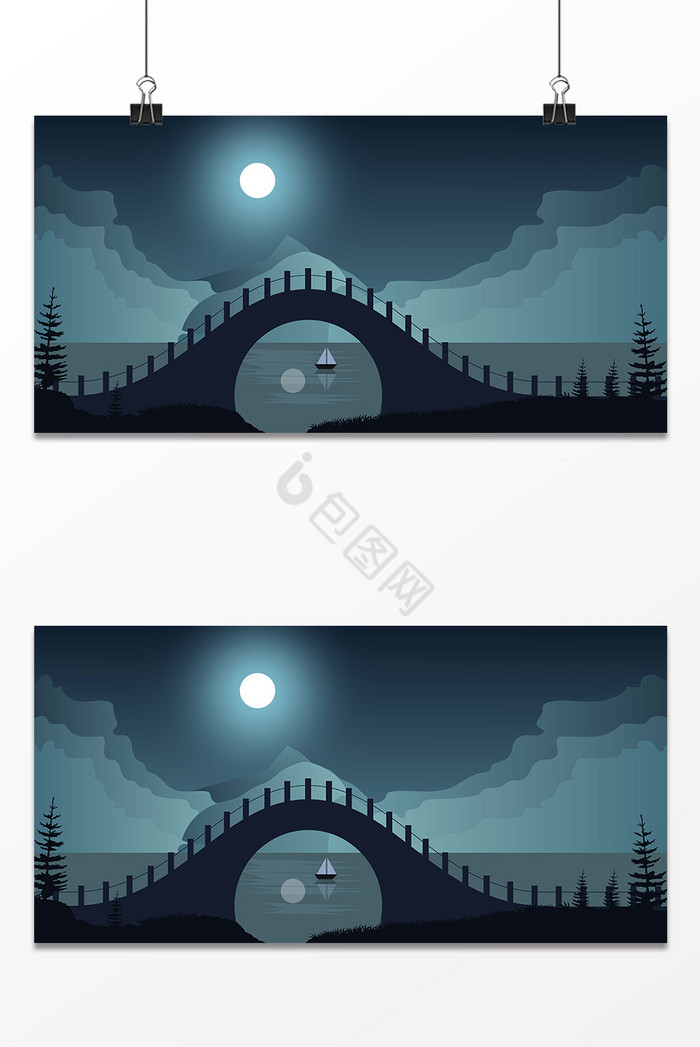 夜景小桥图图片