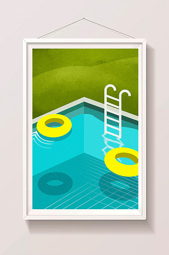 卡通手绘泳池插画图片下载