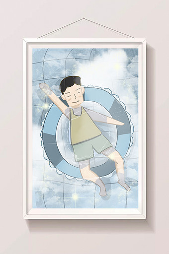 小清新欢乐云端泳池暑期生活插画图片