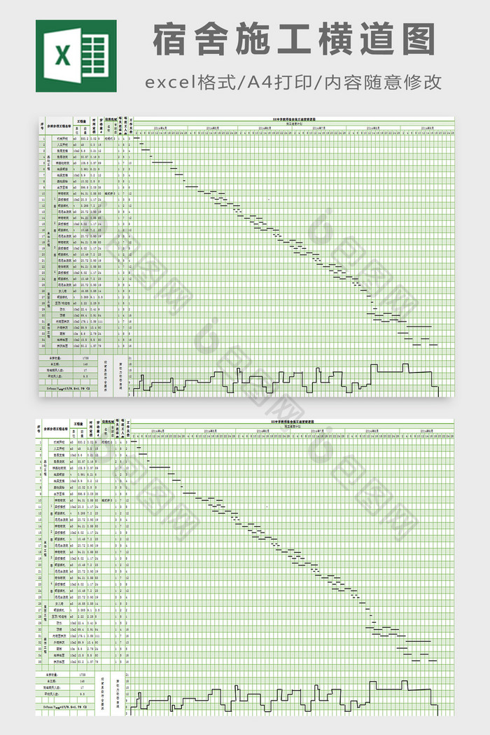 宿舍施工横道图excel模板