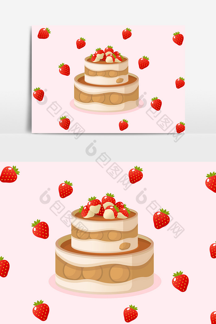 卡通手绘扁平草莓蛋糕元素图案素材