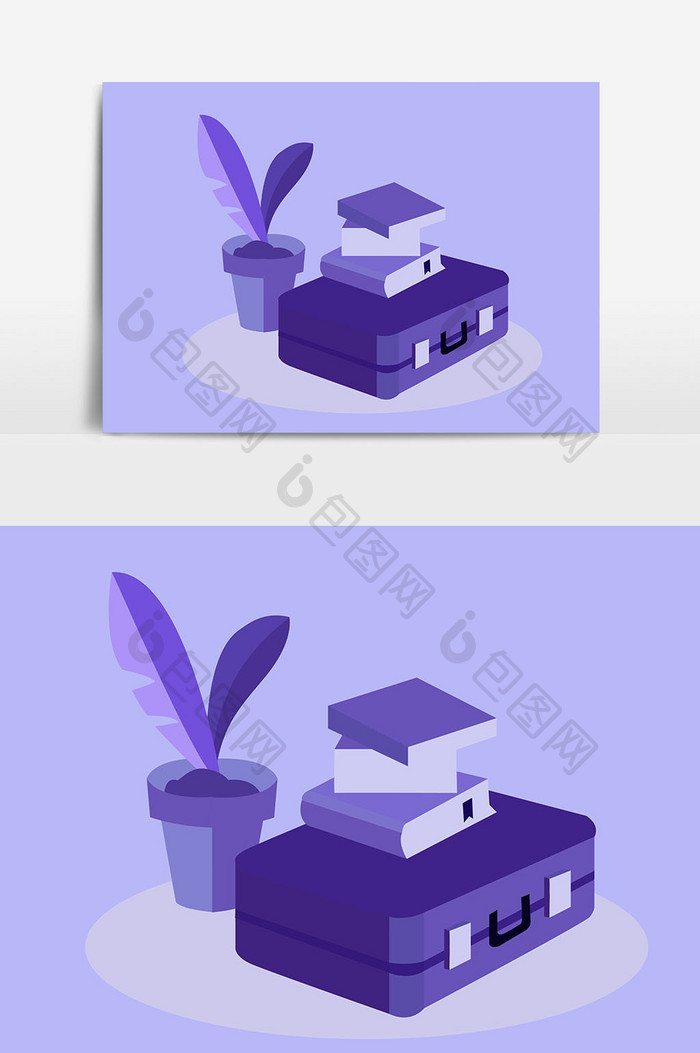 行李箱花盆紫色设计元素