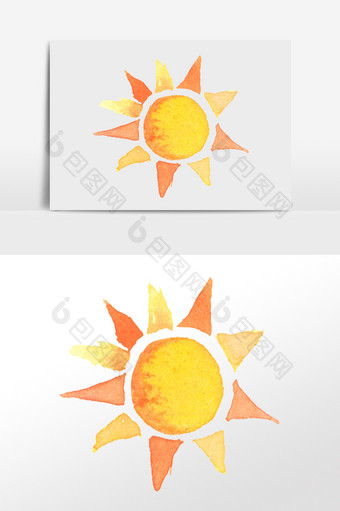 水彩太阳插画元素图片