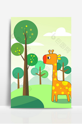 树木长颈鹿矢量背景图片