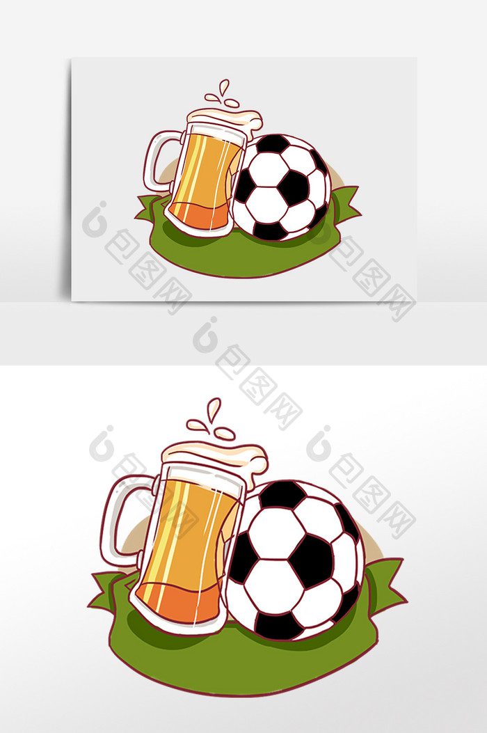 啤酒杯足球插画元素