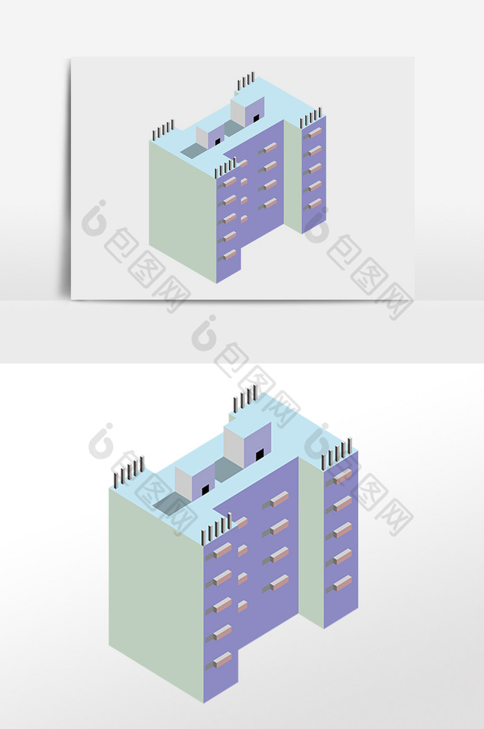 清新2.5D建筑插画元素