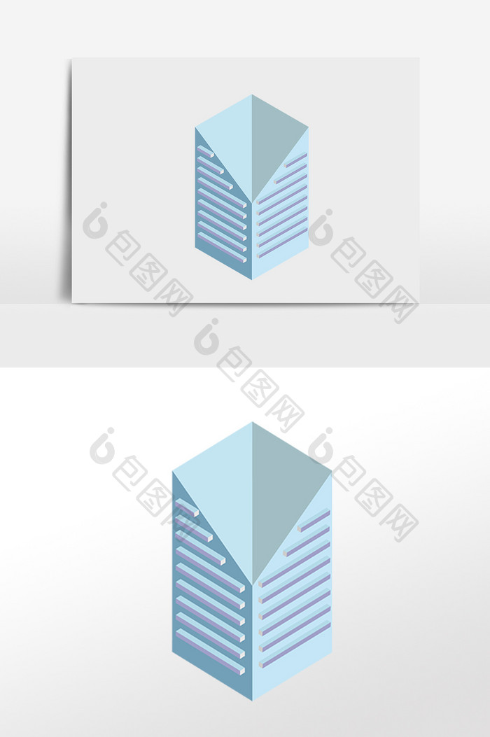 2.5D建筑蓝色插画元素