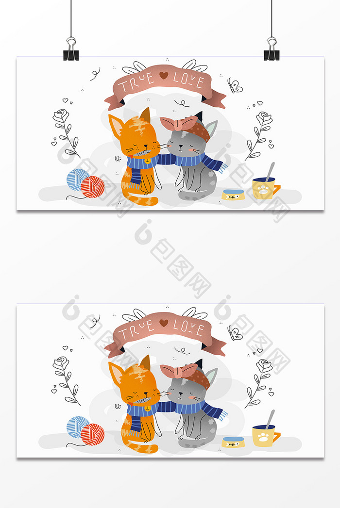 可爱小猫咪爱情情人节海报背景