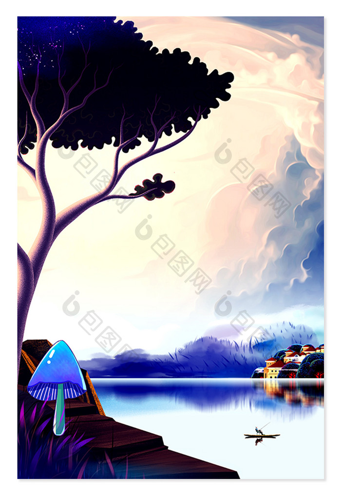 湖泊风光广告设计背景图