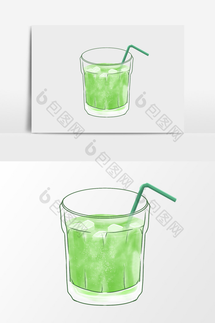 卡通手绘绿色果汁饮料