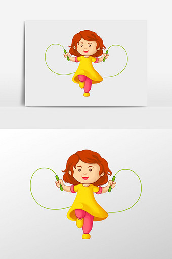 卡通跳绳的小女孩插画元素图片