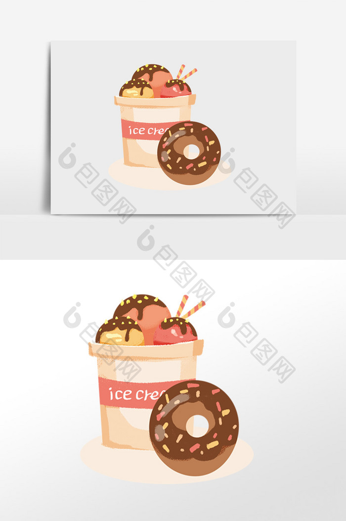 冰淇淋甜甜圈甜点插画卡通