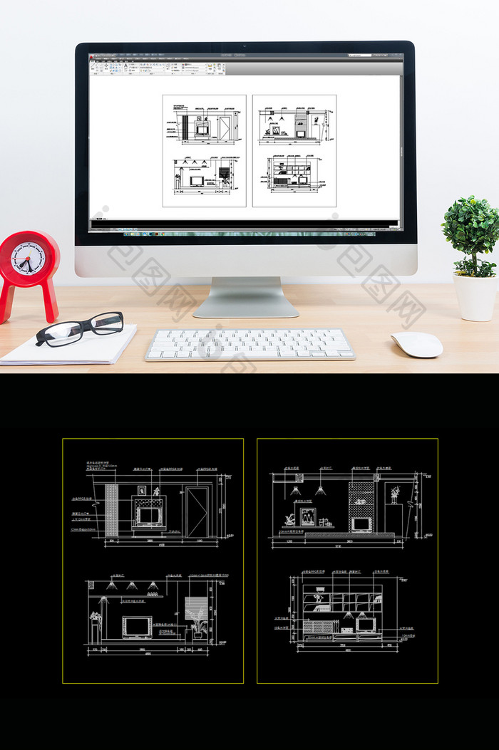 家装电视背景墙CAD图纸