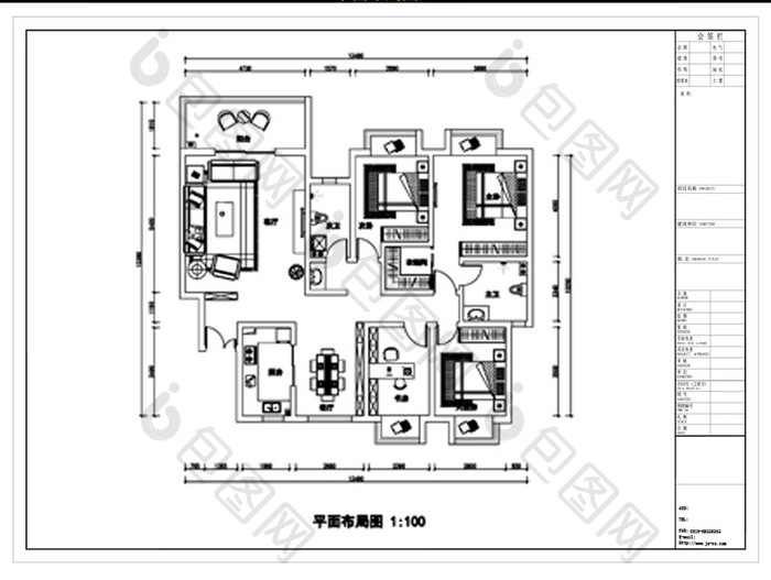 三居两厅CAD图纸