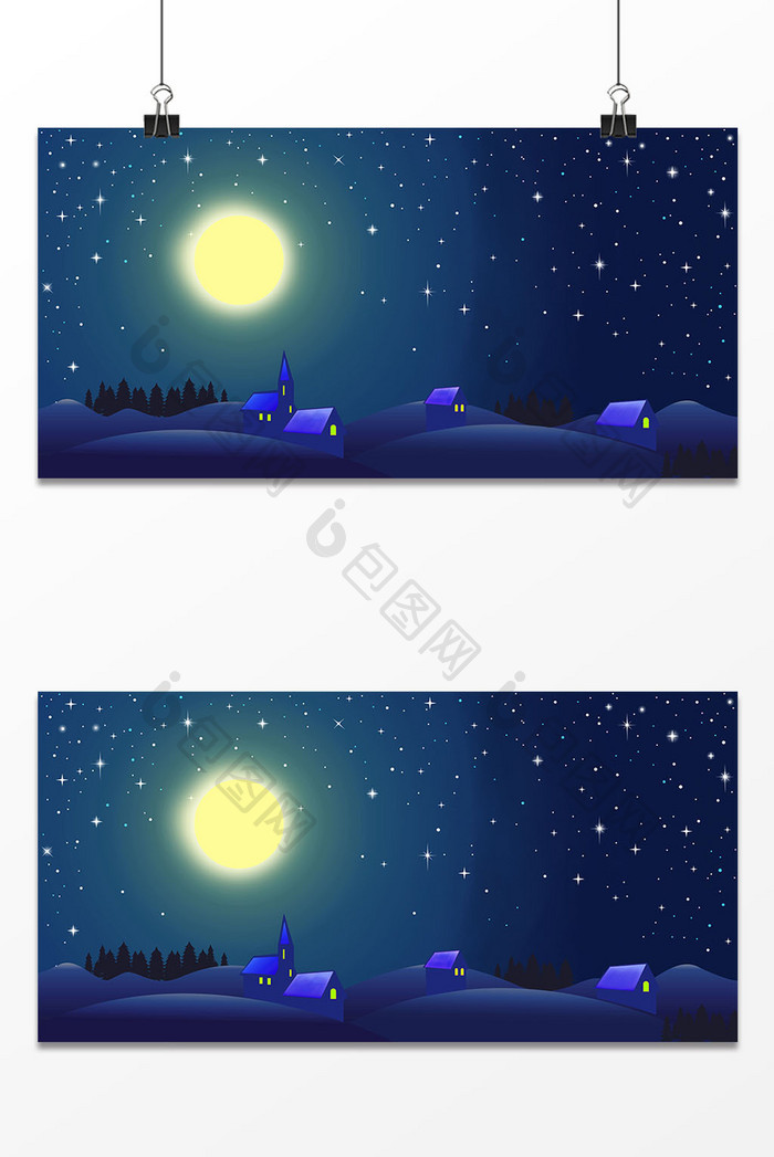 蓝色星空月亮设计背景图