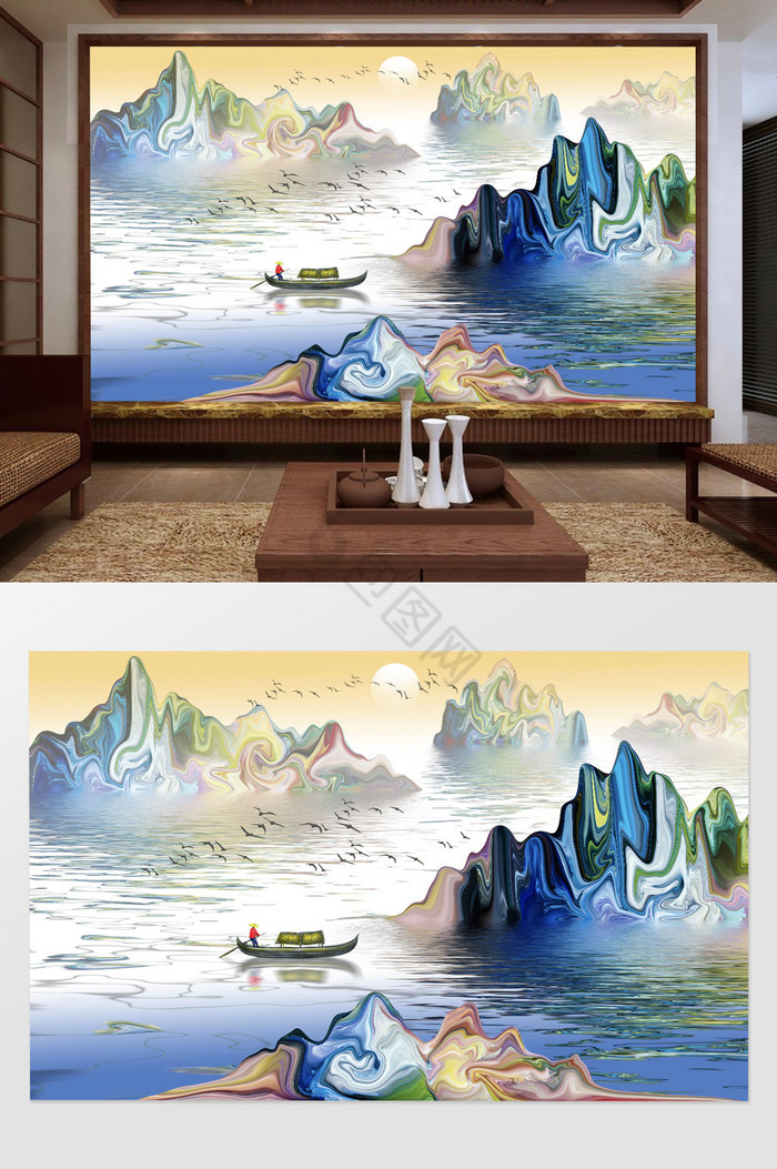 新中式抽象写意山水画水墨背景墙图片