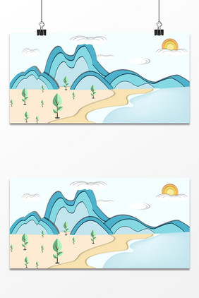 夏天山川设计背景图