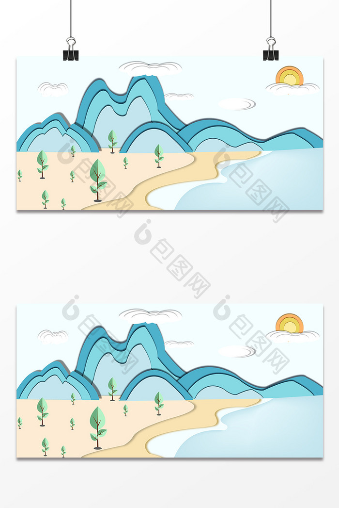 夏天山川设计背景图