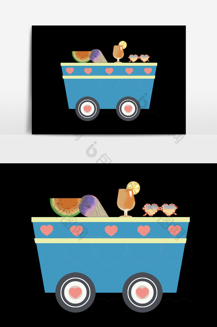 卡通手绘水果餐车