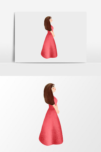 水彩手绘卡通红色裙子少女图片