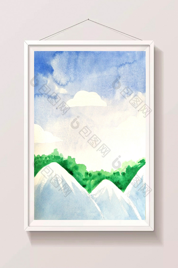 小清新手绘水彩雪山旅游背景