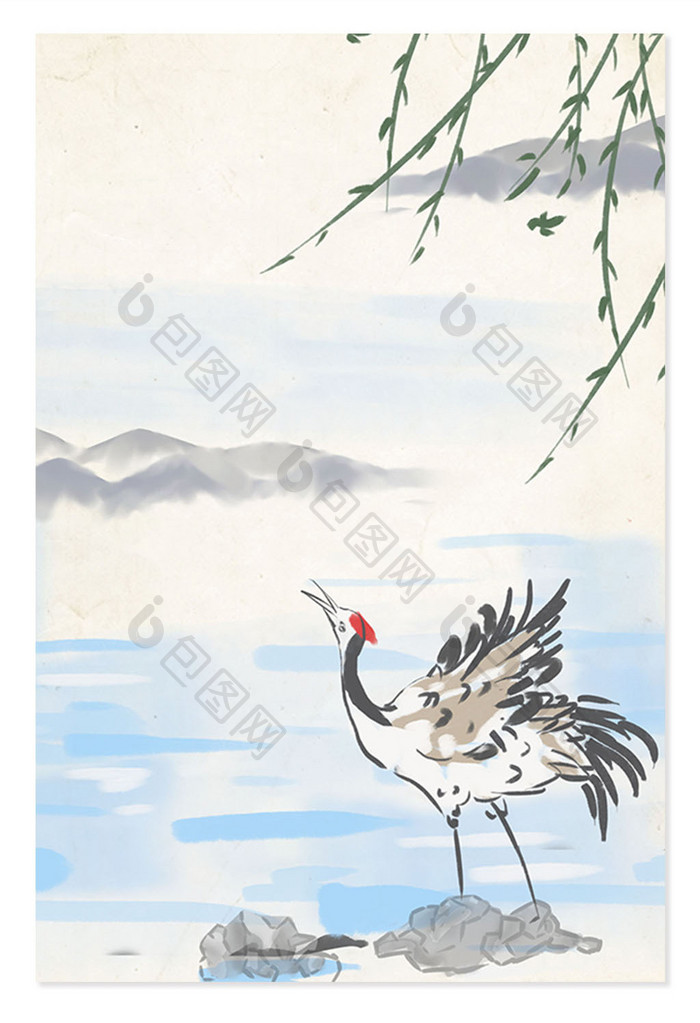 中国风仙鹤插画背景