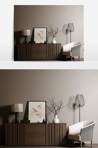 现代简约单椅电视柜陈设品组合max图片