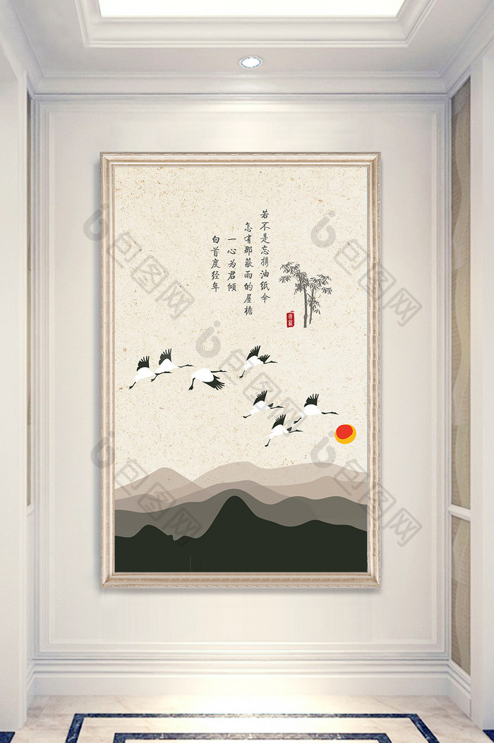 简约现代中国风飞鸟玄关装饰画