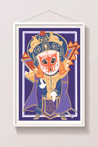 蓝色简约卡通传统文化川剧变脸插画图片下载