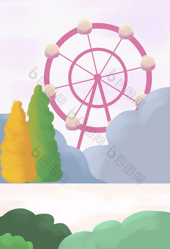 暑假游玩儿童乐园游乐场海报背景手绘插画
