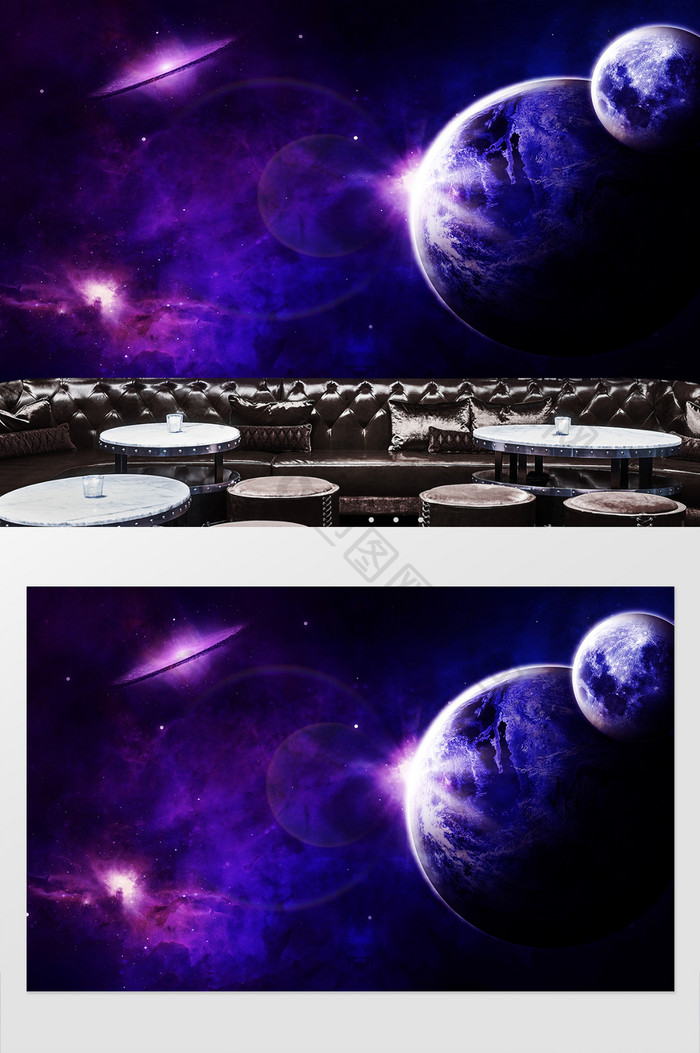 紫色蓝色炫酷3D太空梦幻星球工装背景墙