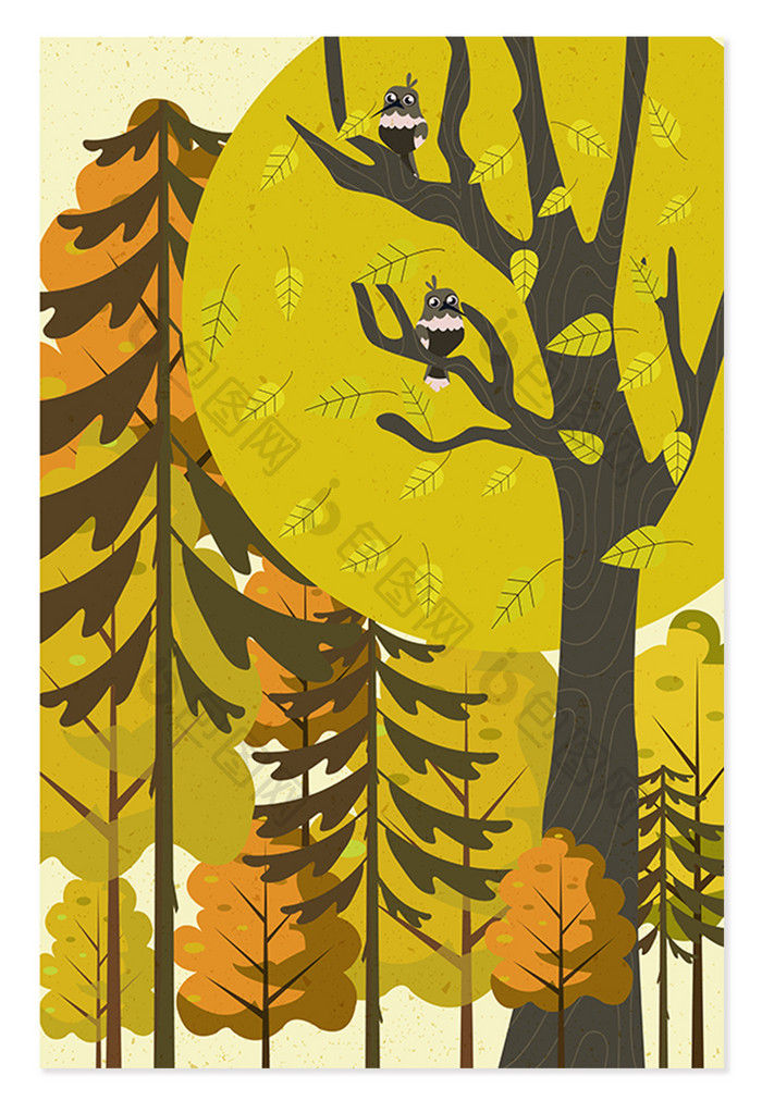 手绘卡通秋天森林大自然海报背景