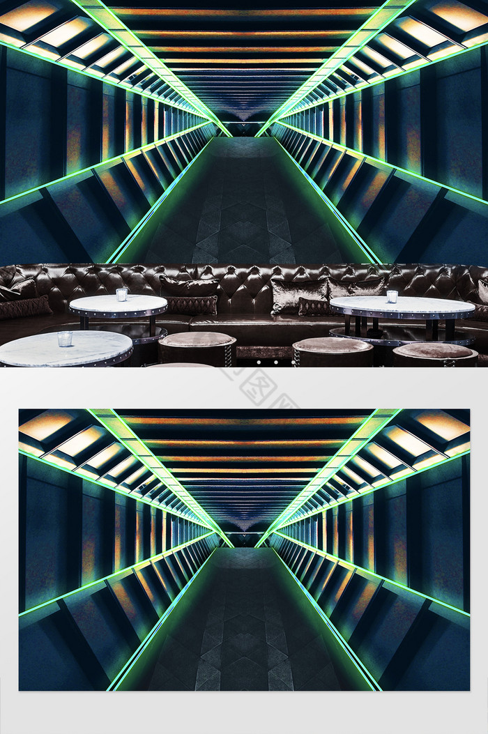 蓝色科技3D延伸空间工装炫酷灯光背景墙