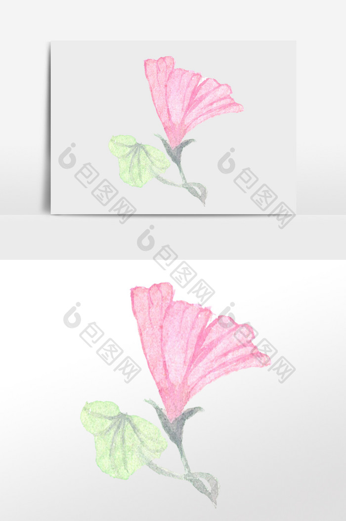 粉红色花绿色叶子插画元素