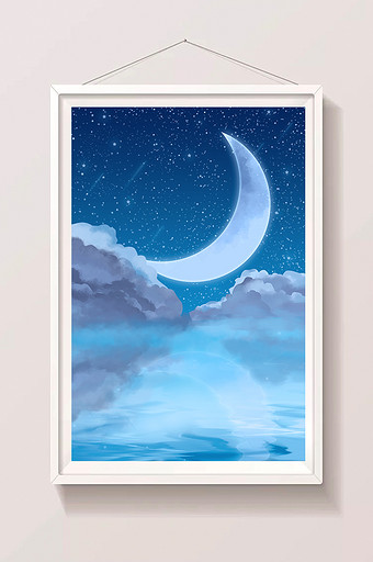 蓝色月亮湖面云朵图片
