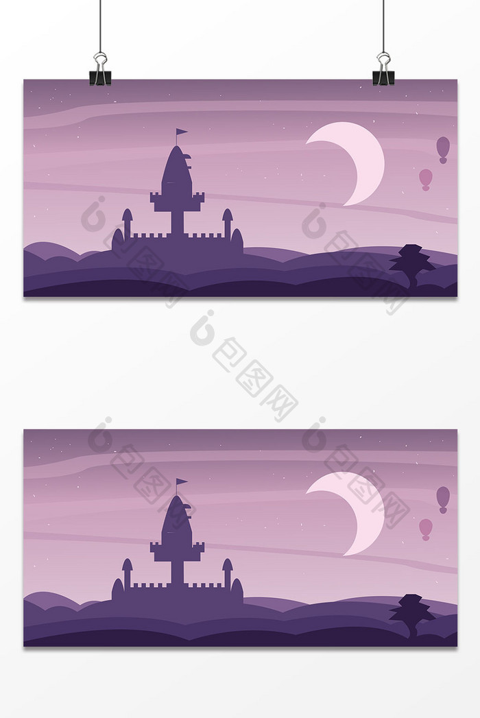自然风景月亮紫色设计背景图