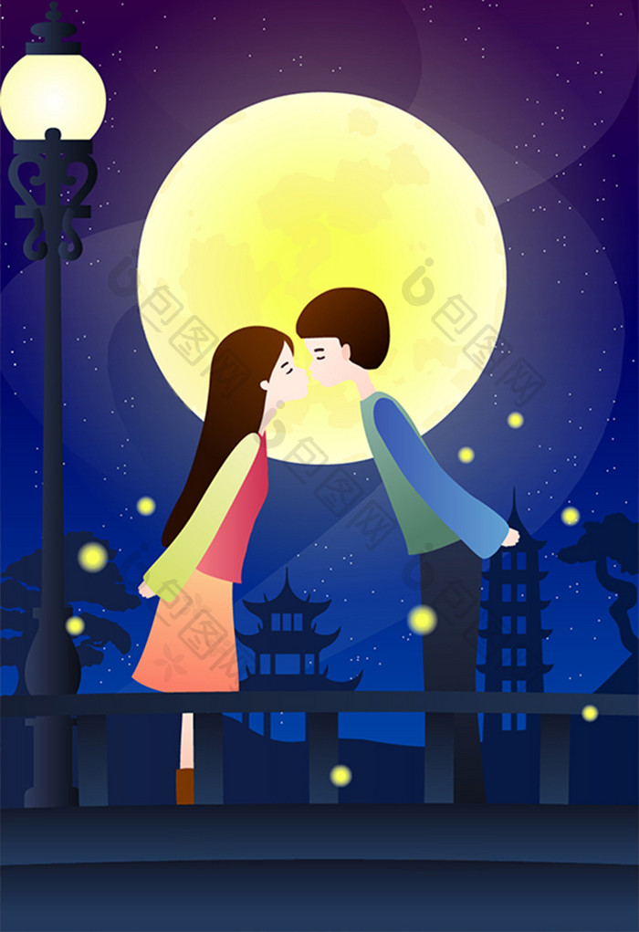 七夕夜空情侣桥上约会插画 图片下载 包图网 七夕夜空情侣桥上约会插画 图片下载 包图网