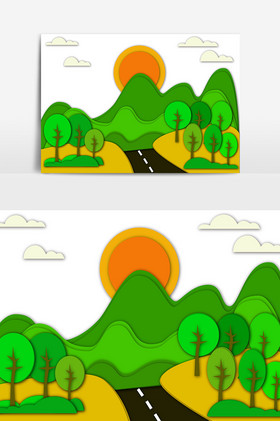 免费下载夕阳大山免费下载海浪免费下载城市汽车插画精选幼儿剪纸画