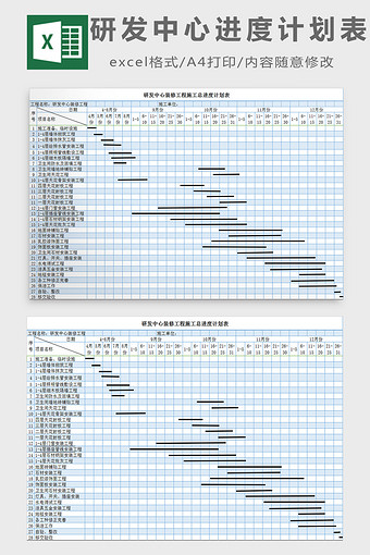 研发中心进度计划表excel模板
