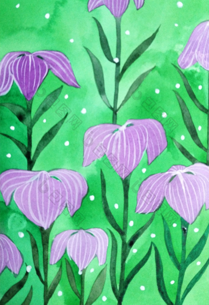 小清新手绘水彩紫色花丛背景