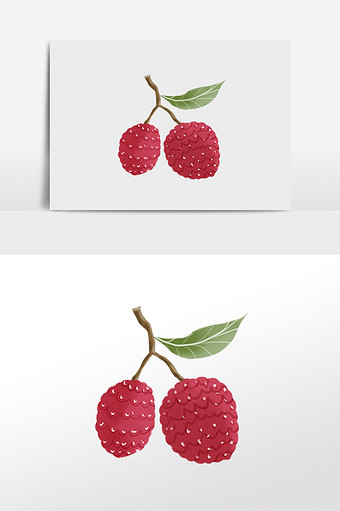 红色小清新手绘夏季荔枝水果插画素材图片