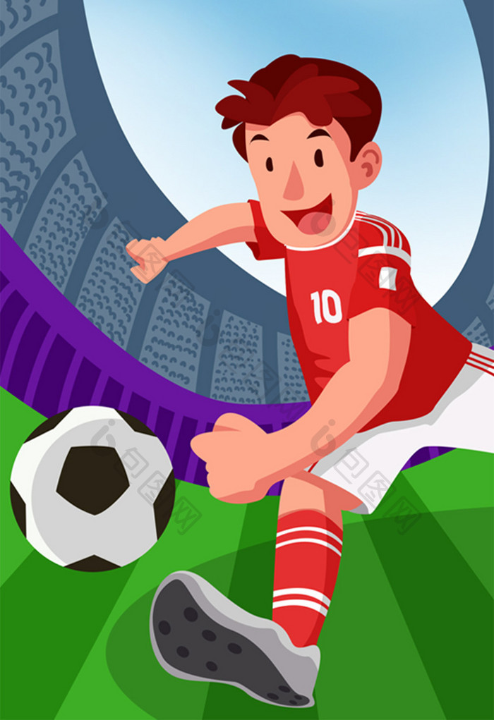 卡通风格俄罗斯世界杯决赛球员射门插画