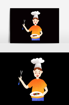 卡通手绘烤串厨师