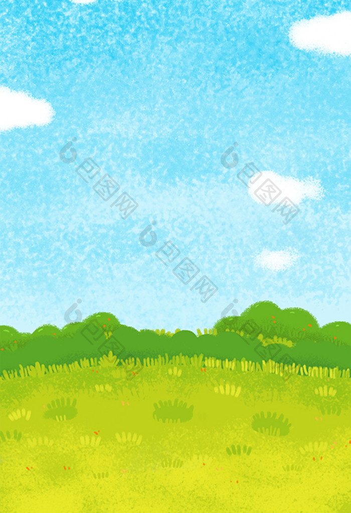 卡通手绘水彩草地蓝天白云
