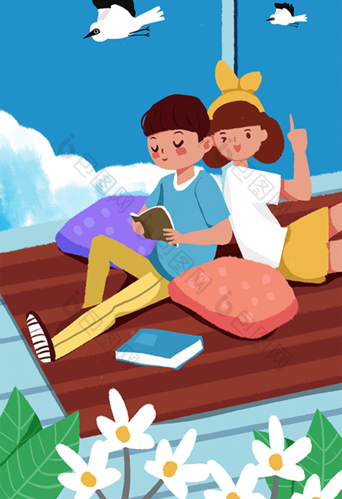 夏天夏季大暑小暑情侣气息恋爱插画